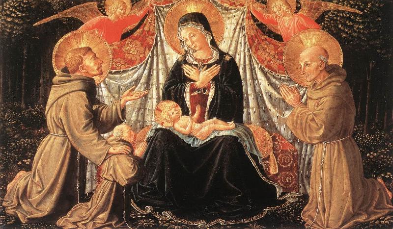 GOZZOLI, Benozzo Madonna and Child with Sts Francis and Bernardine, and Fra Jacopo dfg Sweden oil painting art